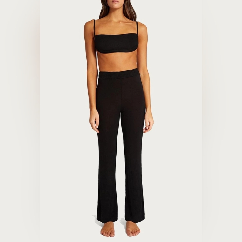 WE WORE WHAT // black ribbed flare sheer knit pants